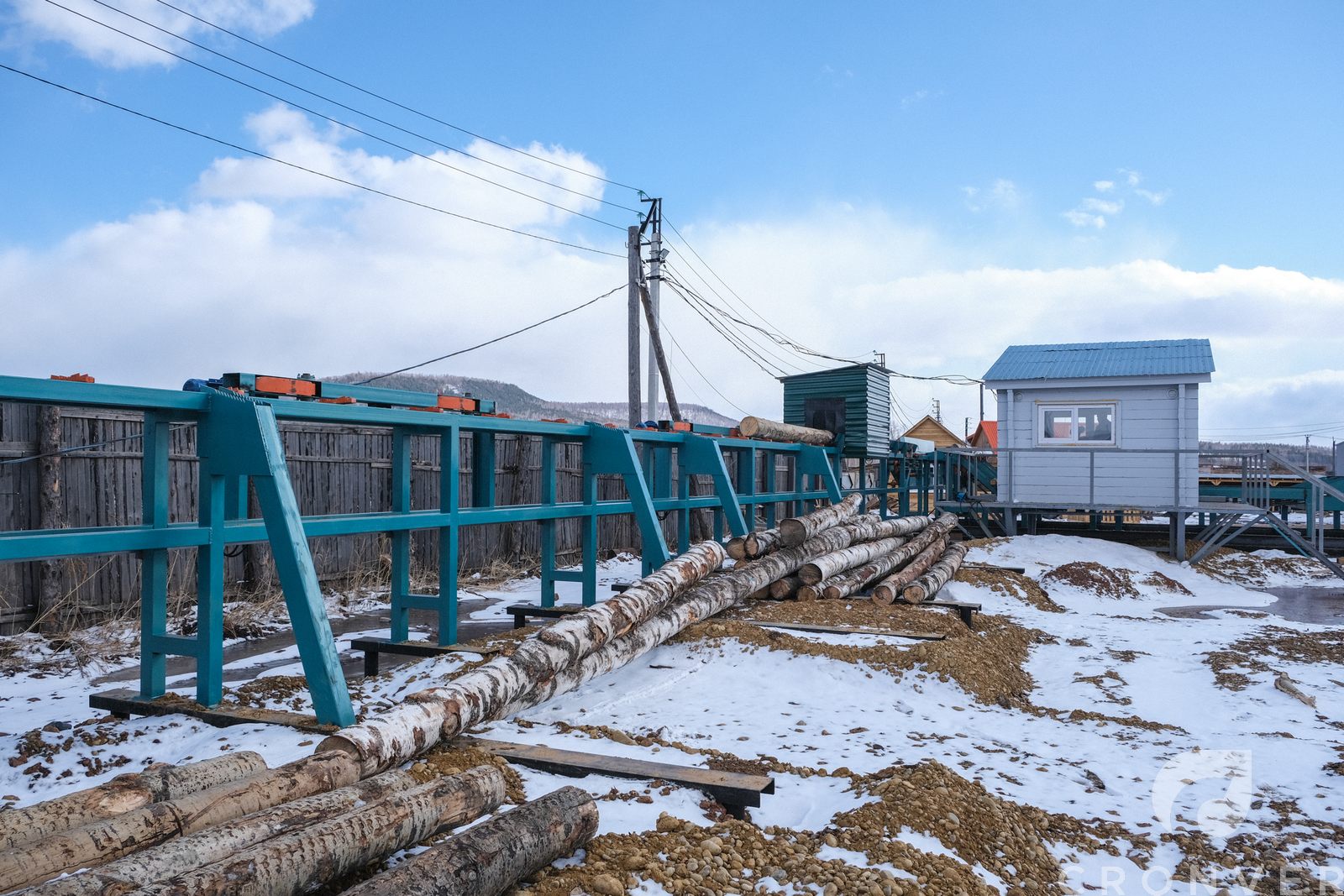 Линия сортировки бревна с. Дундай Иркутская область