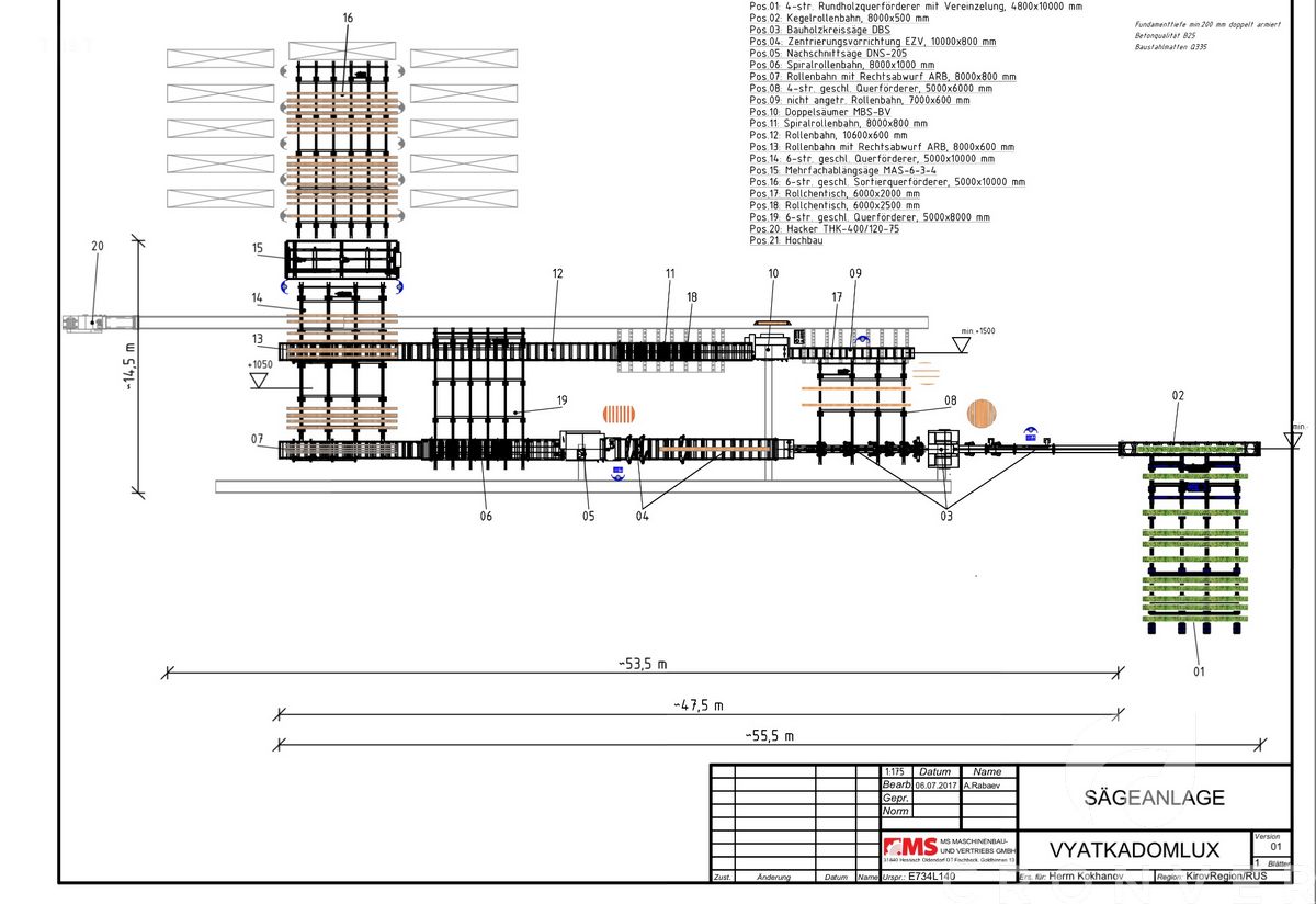 Лесопильная линия MS Maschienbau - Схема 1